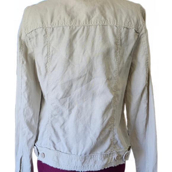 Nicole Miller Cream Linen Jacket with Classic Distressed Denim Style - Picture 7 of 16